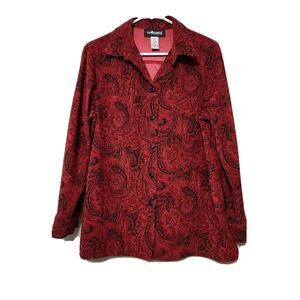 Sz 12 Y2k Retro Artsy Art Jacket Whimsigoth Button front Burgundy Red Black